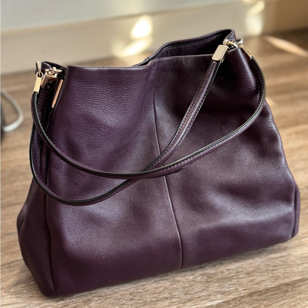 Coach Bags | Madison Phoebe Tumbled Purple Leather/lining 3 Section Shoulder Bag